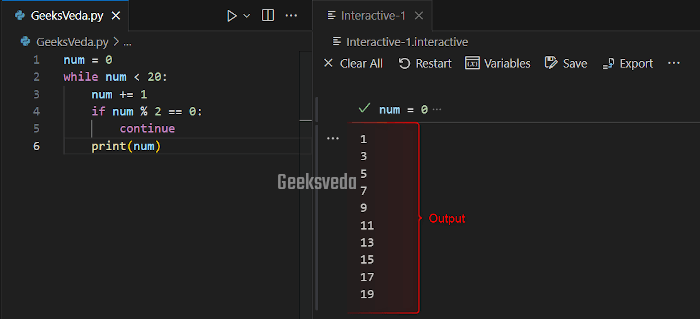 continue Statement with while loop