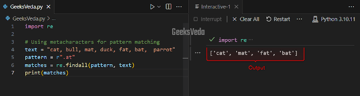 Basic Meta Characters in Python Regex