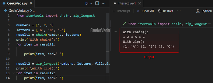 Chaining Iterators Using chain() and zip() Function