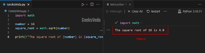Find Square Root with math.sqrt() Function