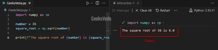 Find Square Root with numpy.sqrt() Function