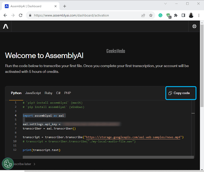 Get AssemblyAI API Key
