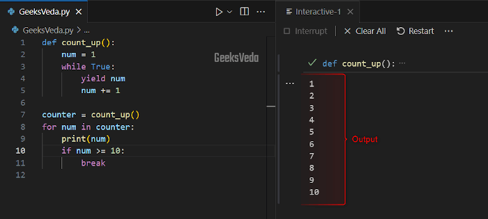 Infinite Sequences with Generators Function