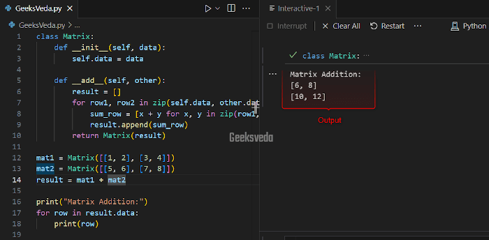 Matrix Addition in Python