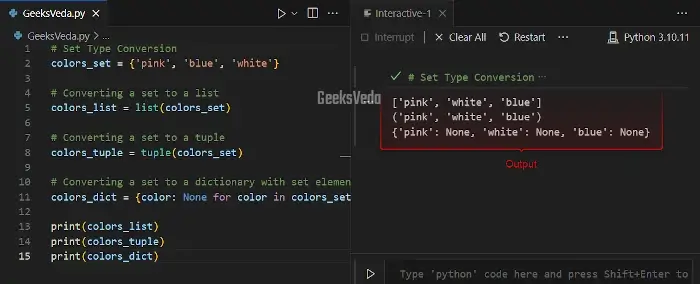 Python Set Type Conversion