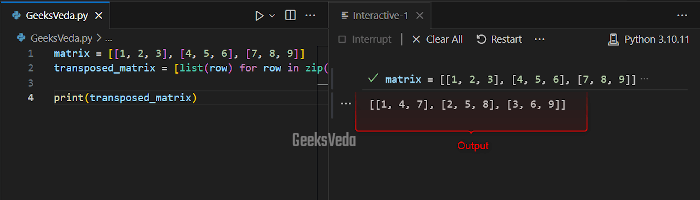 Transpose a Matrix Using zip() Function