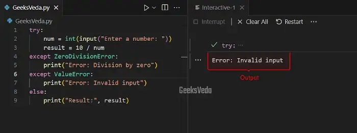 Try Except Block With Invalid Input