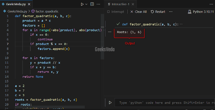 Factoring Quadratic Equations in Python