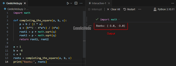 Using Completing Square Method in Python