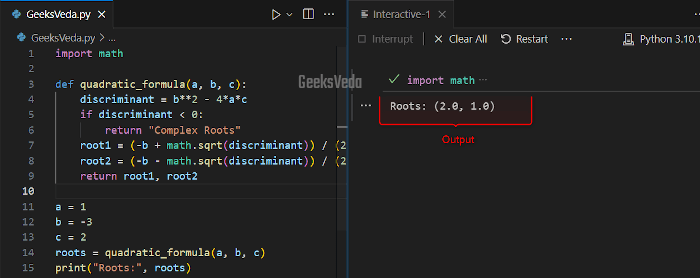 Using the Quadratic Formula in Python